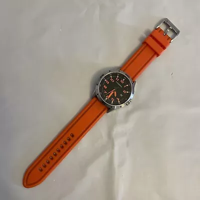 FOSSIL AM4201  Round Steel DIVER Watch ORANGE Silicone Strap BLACK Dial New Batt • $149