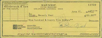 Mae West Actress Singer Signed Cancelled Check JSA Authenticated • $84.99