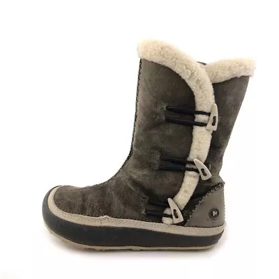 Merrell Spirit Tibet High Winter Boots Womens Size 7 EU 37.5 Gray Leather Button • $65