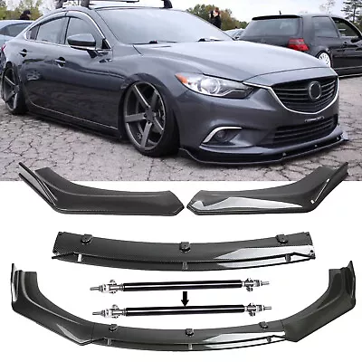 For Mazda 6 2014-2018 Front Bumper Lip Spoiler Splitter And Strut Rods Carbon • $69.99