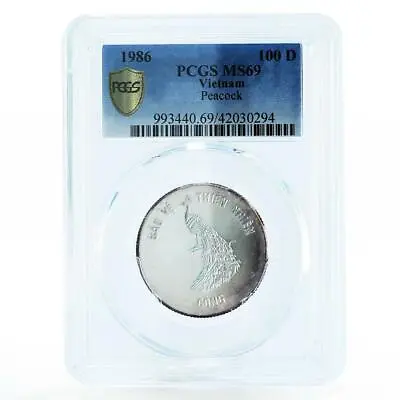 Vietnam 100 Dong Natural Protection Animals Paon MS69 PCGS Silver Coin 1986 • $298.98