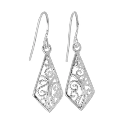 £10.15 • Buy Sterling Silver Filigree Diamond Shaped Leaf Dangle Earrings Drop