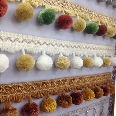 1M Curtain Pom Pom Tassel Fringe Trim Braid Ribbon Sewing Balls Furniture Decor • £9.24