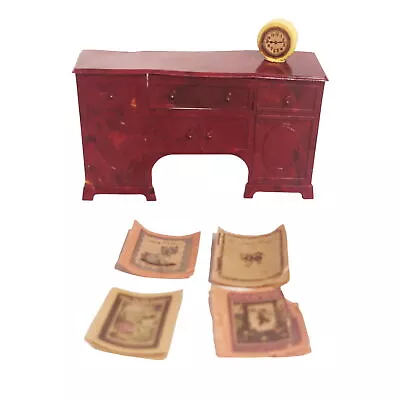 Vintage Renwal Dollhouse Furniture Desk Red Marbled With Clock Homemade Books • $14.99