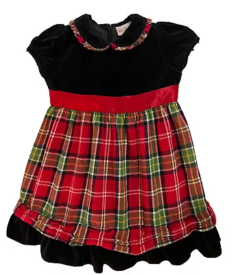 Hanna Andersson Velvet Plaid Flannel Christmas Holiday Dress Sz 90 / 3 Black Red • $24.99