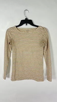 J. Crew Womens T Shirt Top Round Neck Long Sleeve Painter Tee Stripe Gold Sz XXS • $13.45