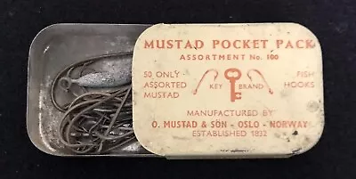 MUSTAD POCKET PACK Fish Hooks Assortment No.100 OSLO Metal Box-Tin W Slide Lid  • $23.50