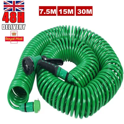 15/30M Retractable Coil Garden Hose Pipe Reel With Water Spray Gun Nozzle UK • £16.69