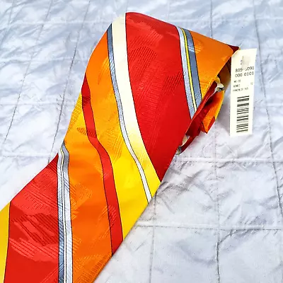 NWT VITALIANO PANCALDI Italy Glossy Silk Luxury Tie Red Yellow Stripe Print NEW • $59.99