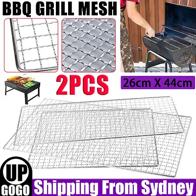 $18.99 • Buy 2X BBQ Grill Mesh Camping Cooking Hibachi Yakitori Stainless Steel 44cmx26cm AU
