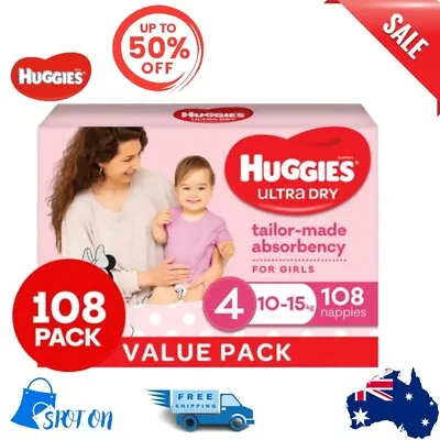 $75.99 • Buy Huggies Ultra Dry Size 4 10-15kg Girls' Nappies 108pk