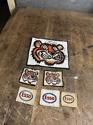 Vintage Old Esso Tiger Oil Gas Service Station Garage Shirt Jacket Patch Lot USA • $69.99