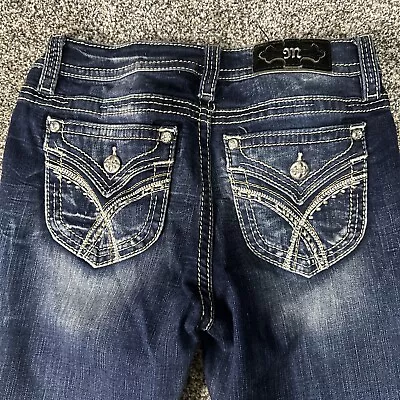 Miss Me Women’s Jeans Sz 27 X 34 Mid Rise Slim Boot Faux Flap Pocket Embroidered • $36.99