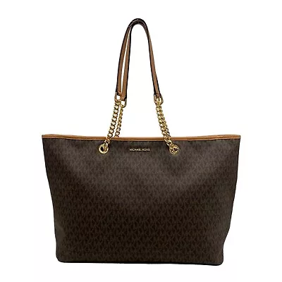 Michael Kors Brown Monogram Coated Canvas Jet Set Chain Strap Tote Bag • $150