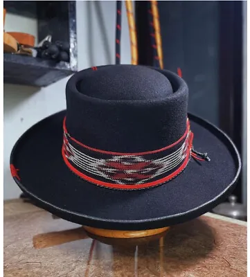 Hot Retro Pork Pie Hat Wool Felt Jazz Hat Wide-Brimmed Men's F Jazz Hat • $20.46