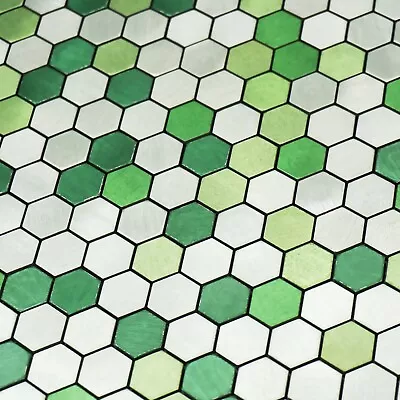 Mosaic Tile Stickers Self-adhesive Aluminium Hexagon Green Easy Fit Metal • £2.90