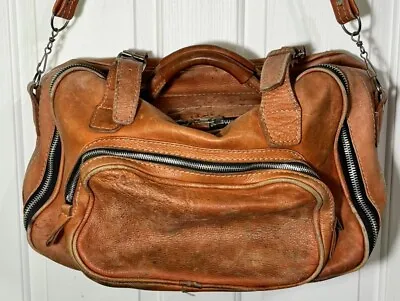 Vintage Lex Piel Naked Leather Weekender Duffel Carry On Bag W  Pockets & Strap • $12.50