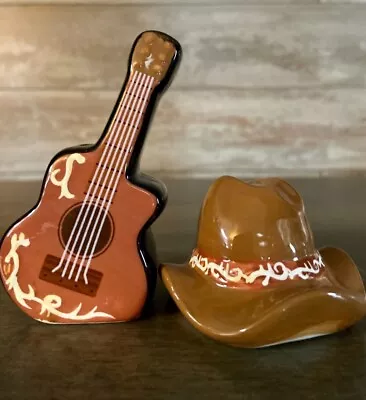 VINTAGE Cowboy Hat & Guitar Salt & Pepper Shakers - Ceramic! WESTERN RODEO!  • $10