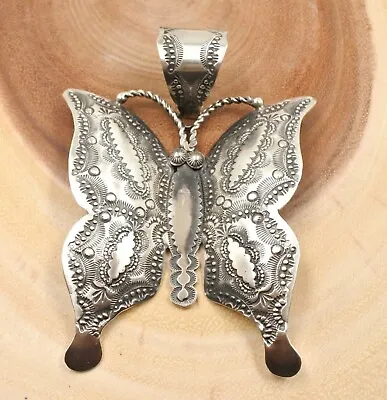 Stunning Navajo Sterling Silver Pendant Butterfly 4 1/2   Vincent Platero  • $499.95