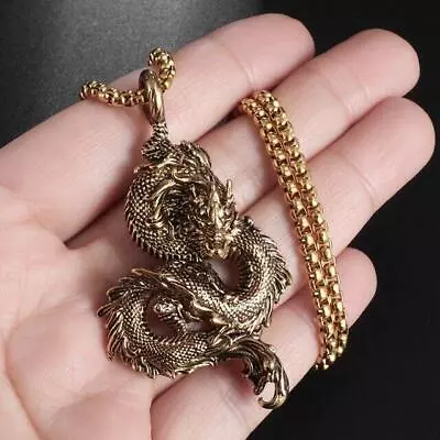 316l Stainless Steel Metal Dragon Shape Silver Pendant Necklace Men's Women's • $6.55