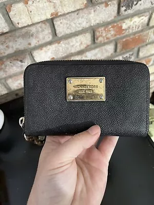 Michael Kors Black Monogram Wristlet / Clutch / Wallet Leather • $14.99