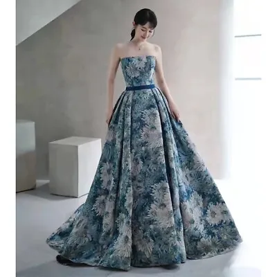 Elegant Flower Evening Dress Green Strapless A-line Jacquard Party Gowns • $109.90