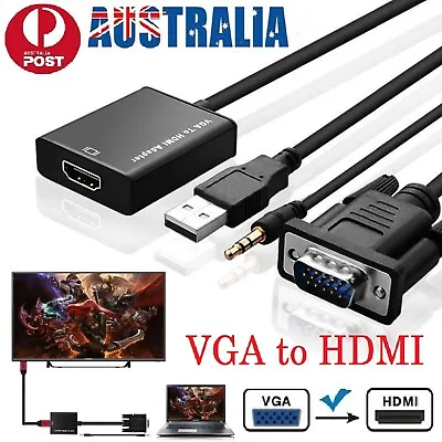 VGA Male To HDMI Adapter HD 1080P Audio Micro-USB PC TV AV Video Cable Converter • $15.49