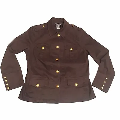 George ME Mark Eisen Women 14 Cargo Military Blazer Brown Button Up Jacket Sz 14 • $45