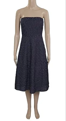 J.CREW Navy Blue Polka Dot Strapless Cotton Fit & Flare Dress Sz 4 • $29