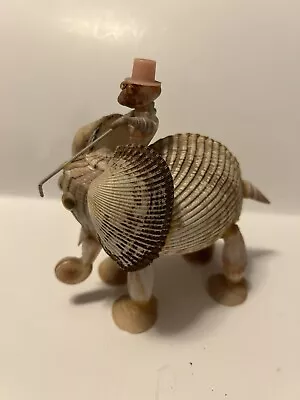 Vintage Hand Crafted Seashell Elephant With Rider.  Six Inches High • $12