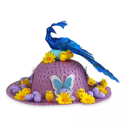 Girls Ready Made Decorated Easter Hat Bonnet - Blue Peacock • £15.99