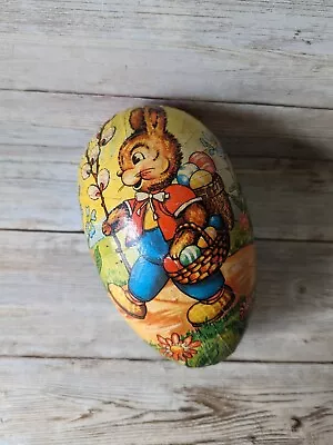 Vintage Paper Mache Easter Egg Candy Box Western Germany 4 In Bunny Chicks • $19