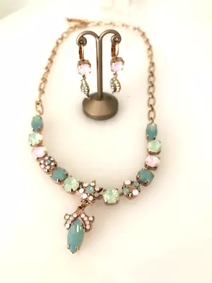 Mariana Jewelry Milky White Stone Green & Pink Necklace And Earrings Set  • $215.66