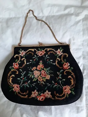 Petit Point Tapestry Needlepoint Purse Handbag VINTAGE Colorful Floral EUC • $39