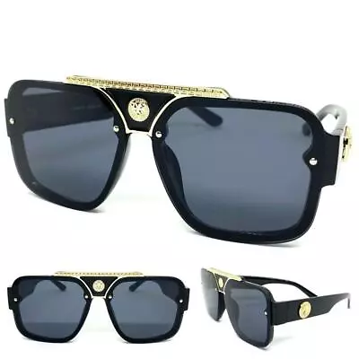 Men Classic Elegant Retro Hip Hop Rapper SUNGLASSES Black & Gold Frame Dark Lens • $14.99