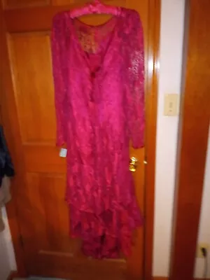 Vintage 80s Red Lace Over Satin Prom Party Formal Dress Size 15 - 16 Wine  • $70