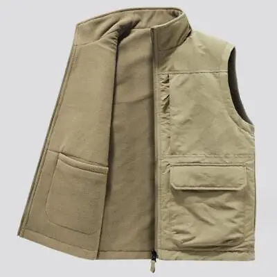 New Winter Men's Outdoor Fleece Vest Corduroy Thick Jacket Warm Waistcoat Pocket • $54.23