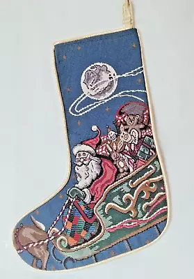 Vintage Christmas Chimney Stocking Hanger Santa Sleigh  Moon Needlepoint • $7