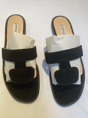 Vintage New MANOLO BLAHNIK London 40 1/2 (8?) Black Suede Flat Thong  Sandles • £48