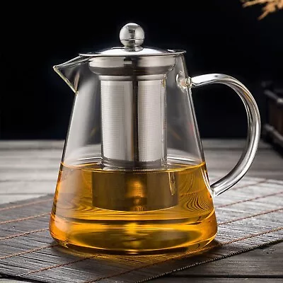 19oz Large Glass Teapot With Removable Infuser Stovetop Safe Tea Kettle Tea Pot • £15.43