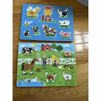Melissa And Doug Wooden Peg Puzzle Lot Of 2— Farm Animals & Old MacDonald’s Farm • $16.99