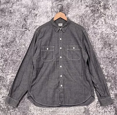 J Crew Shirt Large Mens Gray Selvedge Chambray Work Casual Button Long Sleeve • $39.99