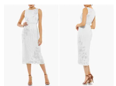 NWT Mac Duggal Sequin Stripe & Floral Sheath Dress  Color White  Size 14  #B849 • £129.19