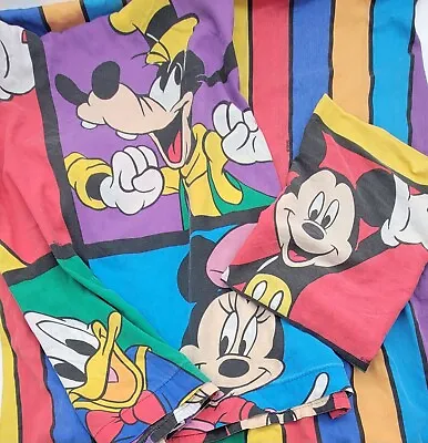 Vintage 90s USA Disney Mickey Minnie Mouse Goofy Color Block 3PC Twin Bedsheets • $43