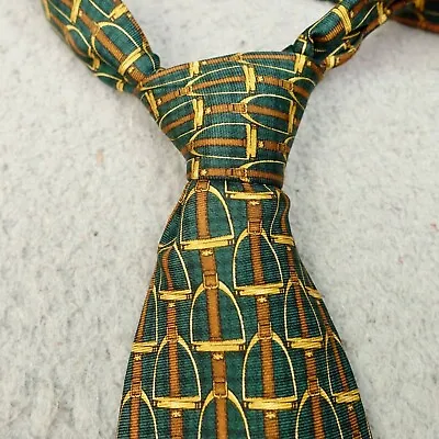 Lands End Silk Horse Bit Stirrup Equestrian Tie Hand Made USA Green Gold • $23.51