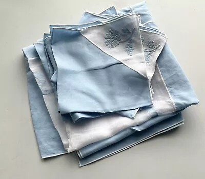 Vtg Madeira Organdy Linen Floral Applique Small Tablecloth W Napkins Blue White • $75