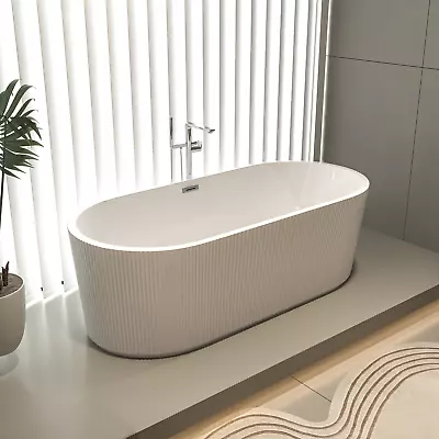 59  Acrylic Freestanding Bathtub Modern Soaking Tub With Chrome Overflow & Drain • $986.30