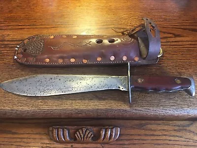 VTG. 1917 USA Model Theater Bolo Knife W/ Custom Heavy Duty Leather Sheath. Rare • $109