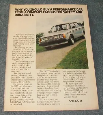 1978 Volvo 242GT Vintage Color Ad  WhyYou Should Buy A Performance Car...  • $10.99