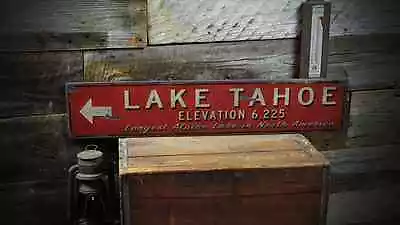 Custom Lake Tahoe Elevation Sign - Rustic Hand Made Vintage Wooden • $149